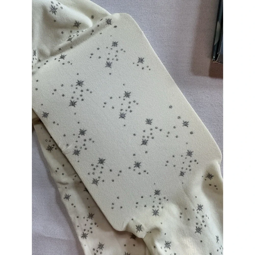 Disney Store Girls' Silver Glitter Stars‎ Printed Nylon Tights 10-12 Cinderella